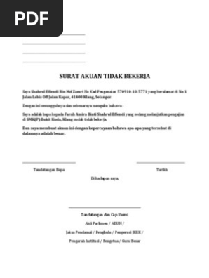 Surat Akuan Tidak Bekerja