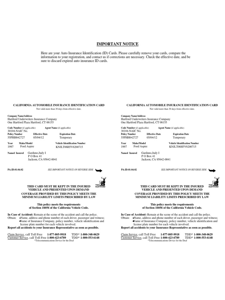 The Hartford Insurance Address >> Id Card Vehicle Insurance Identity Document The Hartford Insurance Address >> Id Card Vehicle Insurance Identity Document