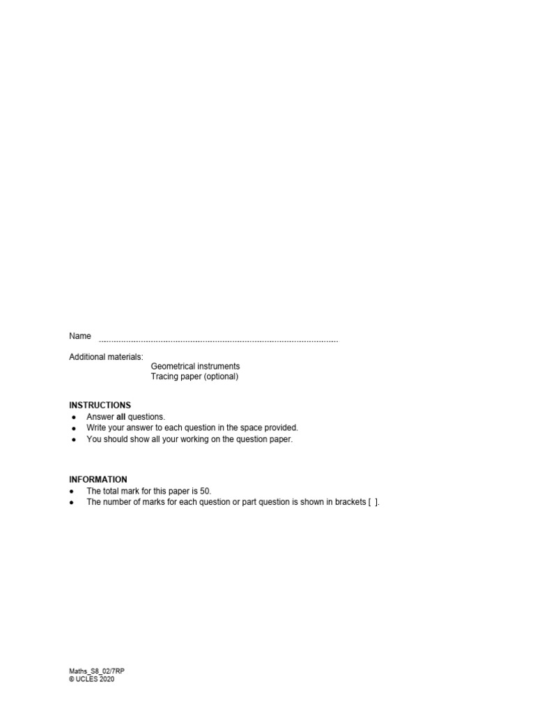 G7-Math - Past Paper - 2 (2020) | PDF | Area | Numbers