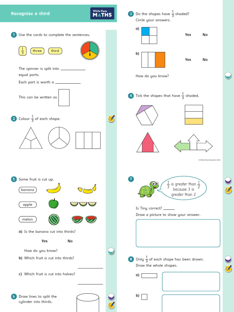Y2 Summer Block 1 WO7 Recognise A Third 2022 | PDF