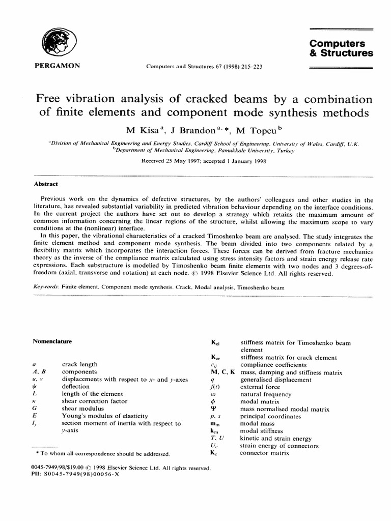 Free Vibration Analysis of Cracked Beams by A Combinations of FE and ...