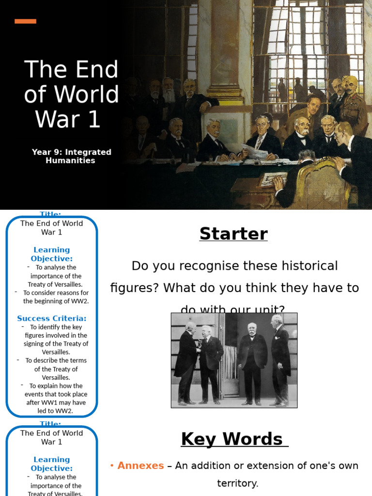 Lesson 1 The End of World War 1 | PDF | Treaty Of Versailles | World War II