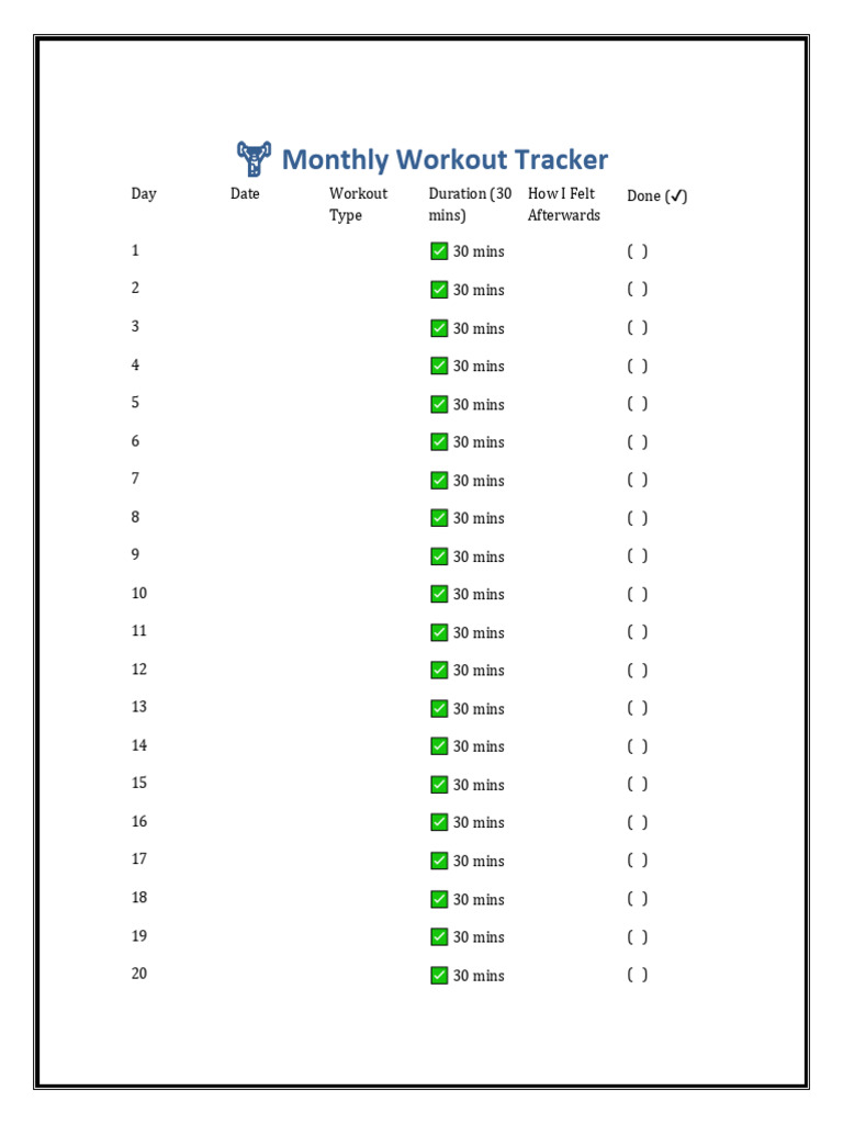 Monthly Workout Tracker | PDF