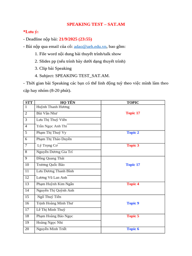 Speaking Test - Sat - Am | PDF