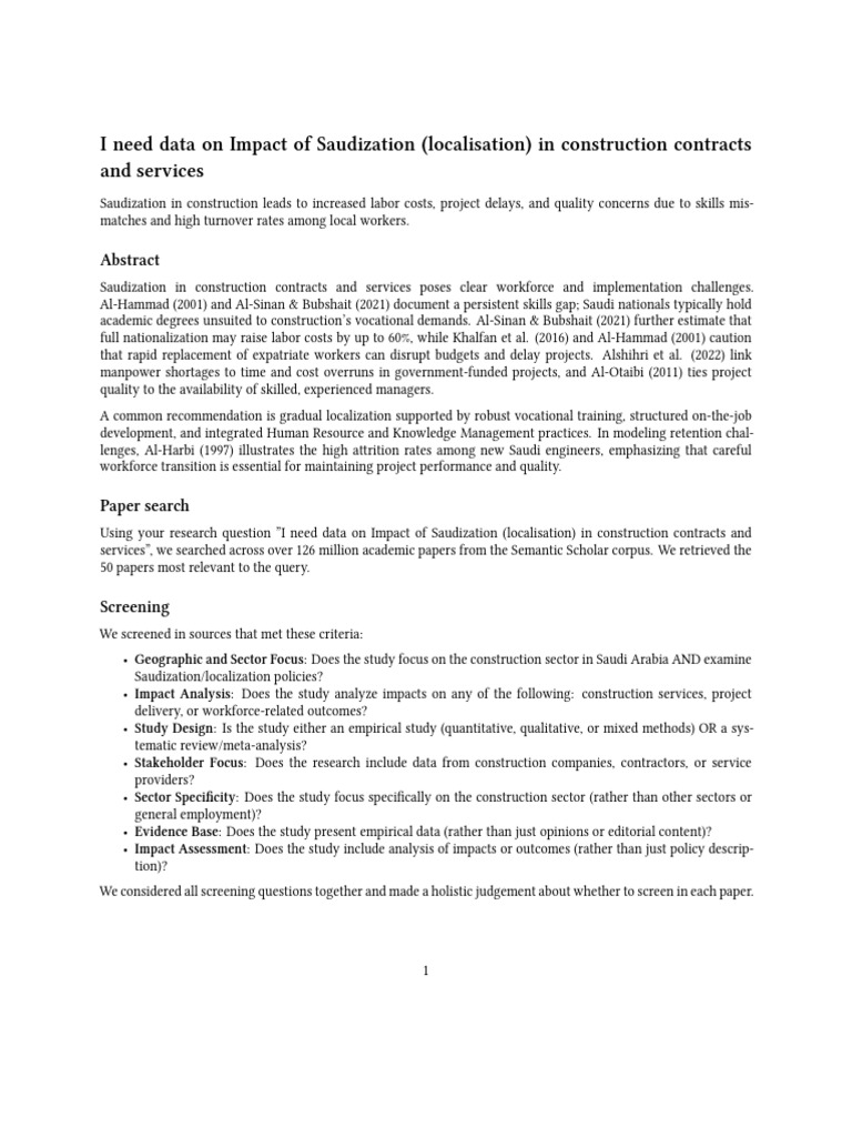 Saudization Impact on Construction Sector | PDF | Methodology ...