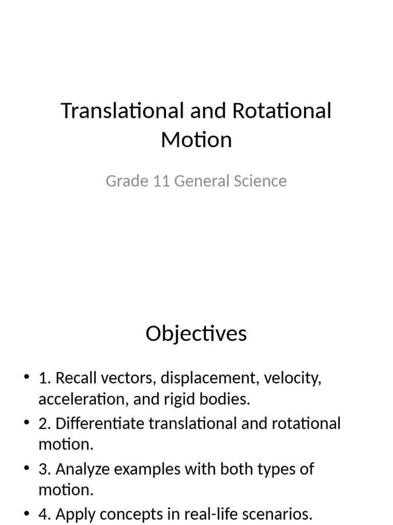 Translational and Rotational Motion Lesson | PDF
