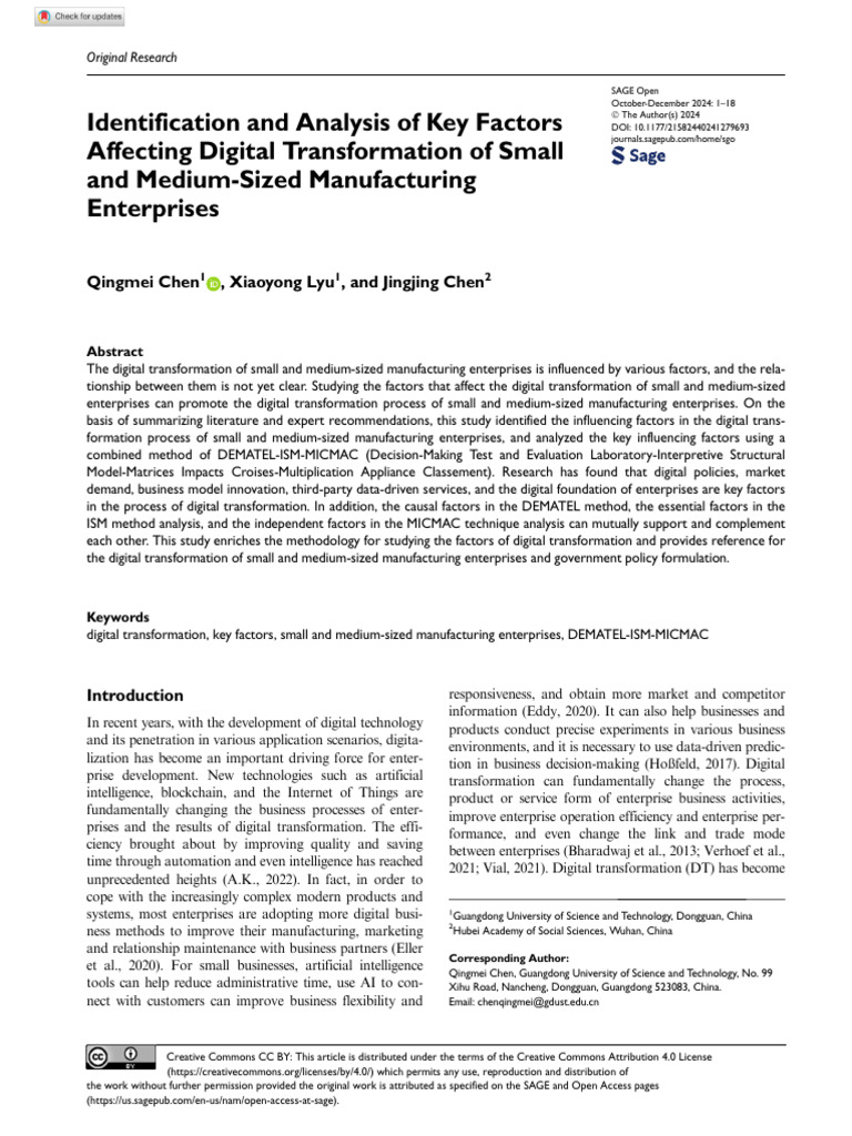 Identification and Analysis of Key Factors Affecting Digital ...