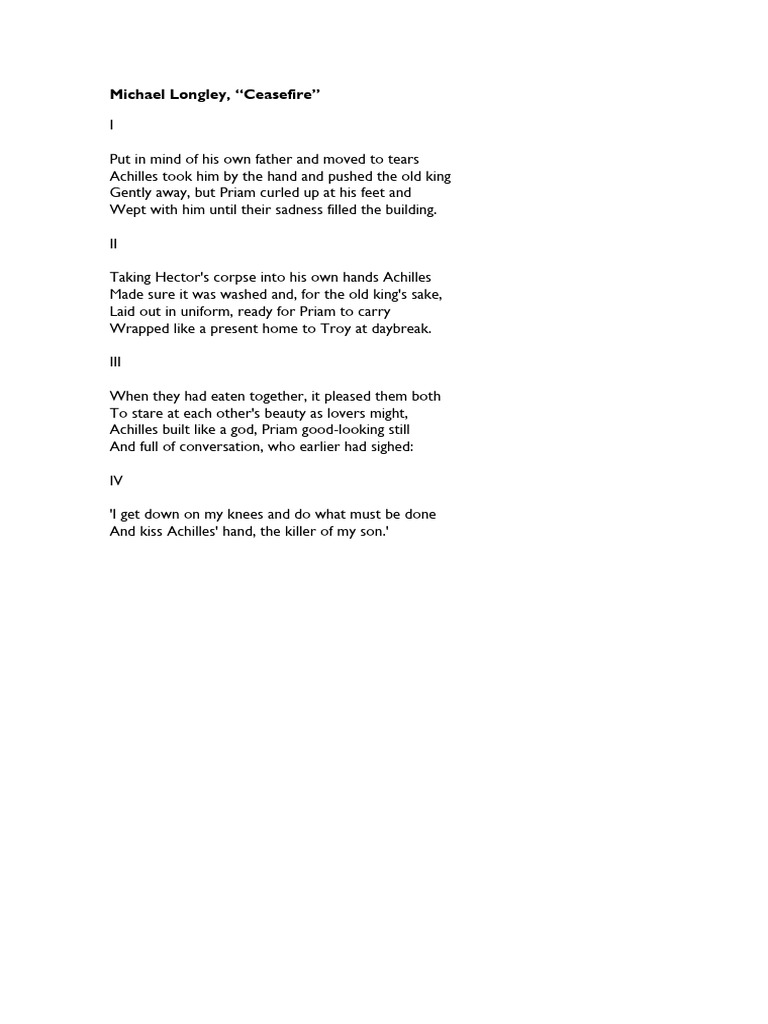 Michael Longley Ceasefire | PDF
