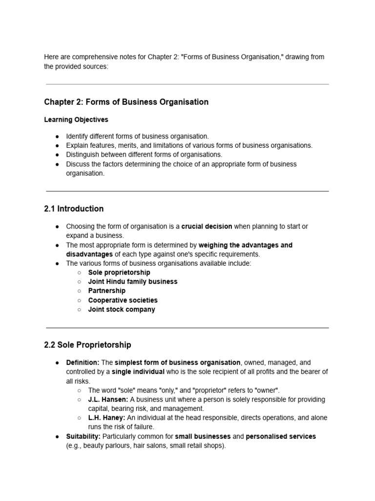 Chapter 2: Business Organisation Forms | PDF | Partnership | Sole ...