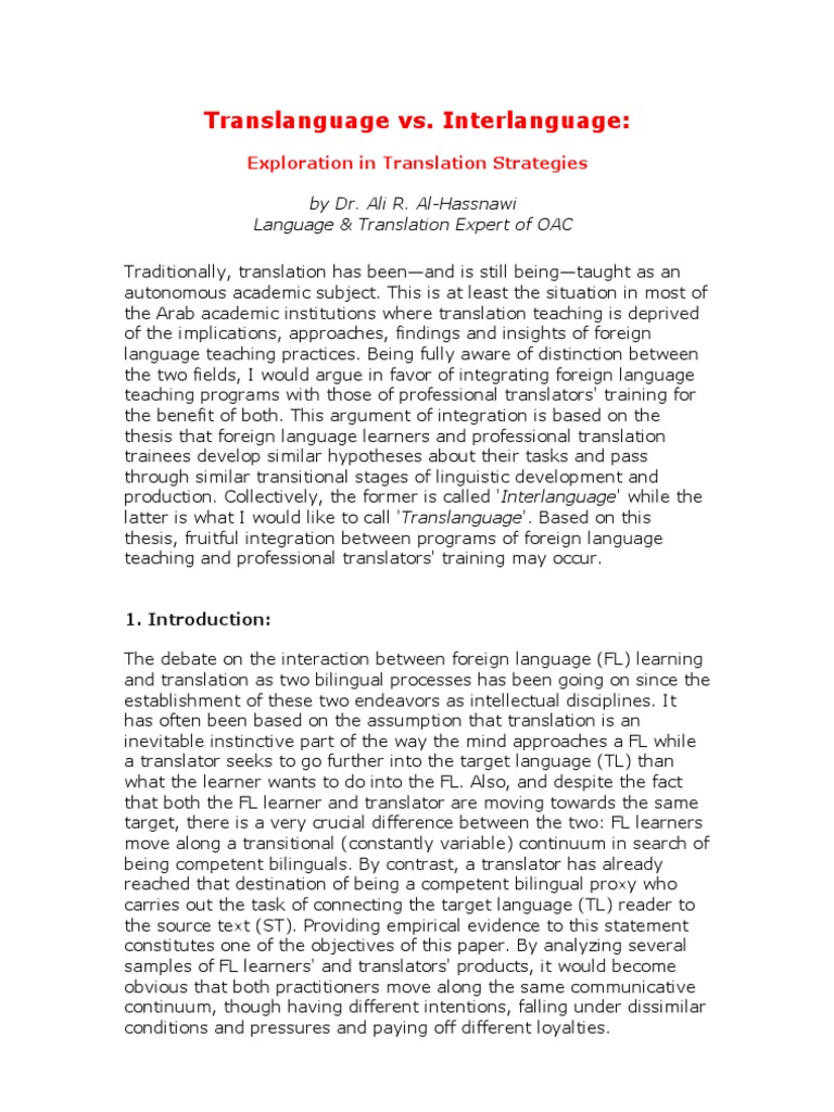 Translanguage vs | Second Language Acquisition | Translations