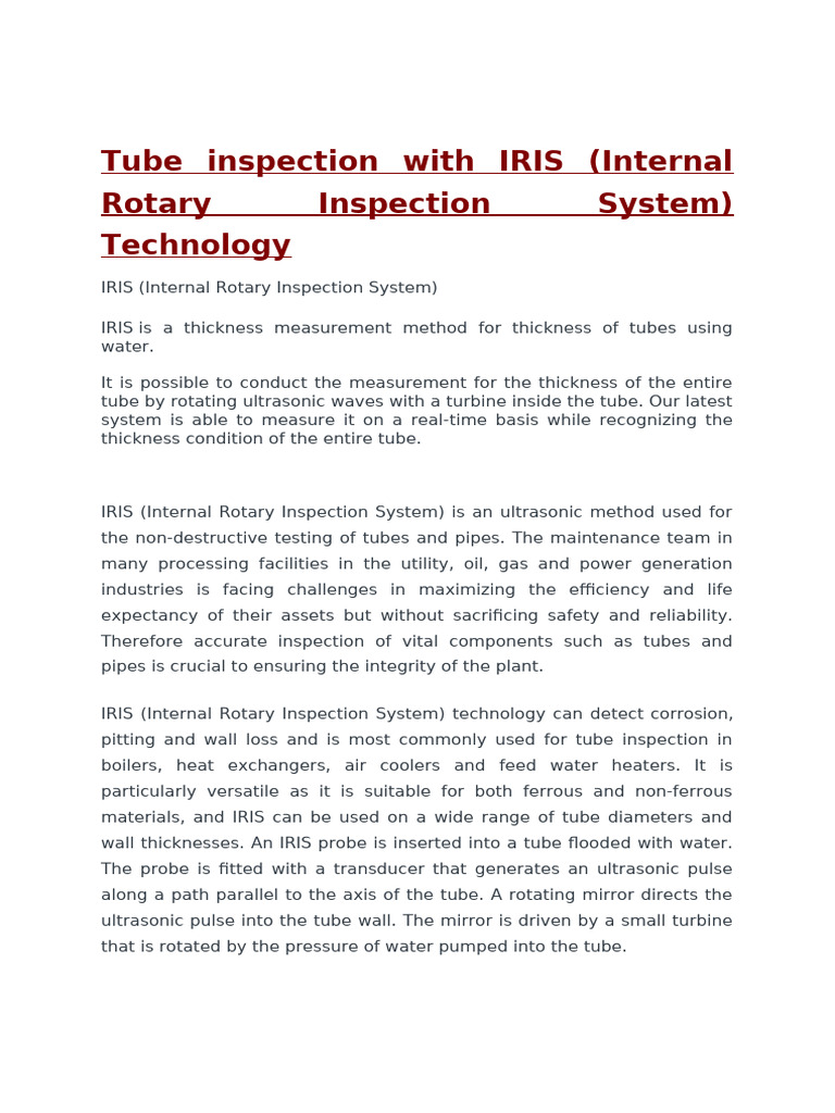 Overview of Internal Rotating Inspection System | PDF | Ultrasound ...