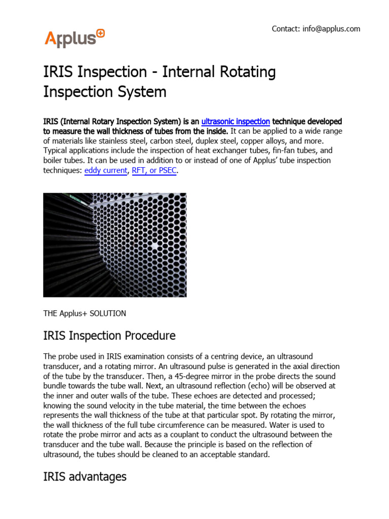 IRIS Inspection for Tube Wall Thickness | PDF | Ultrasound | Physical ...