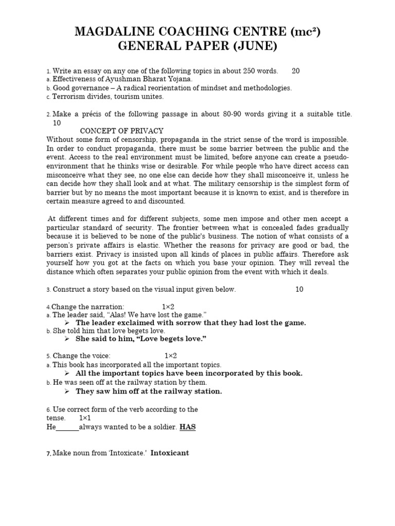 General Paper June Exam Topics and Questions | PDF | Privacy