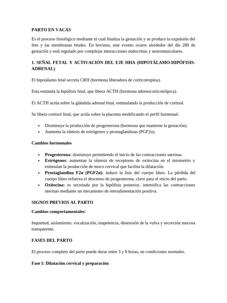 Proceso de Parto y Lactancia en Vacas | PDF | Parto | Hormona ...