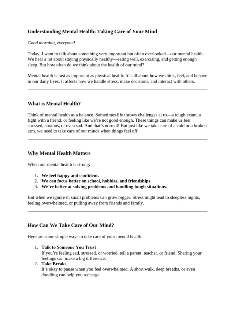 Mental Health Tips for Well-Being | PDF | Mental Health | Mind