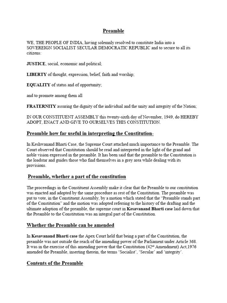 Understanding the Indian Constitution Preamble | PDF | Political ...