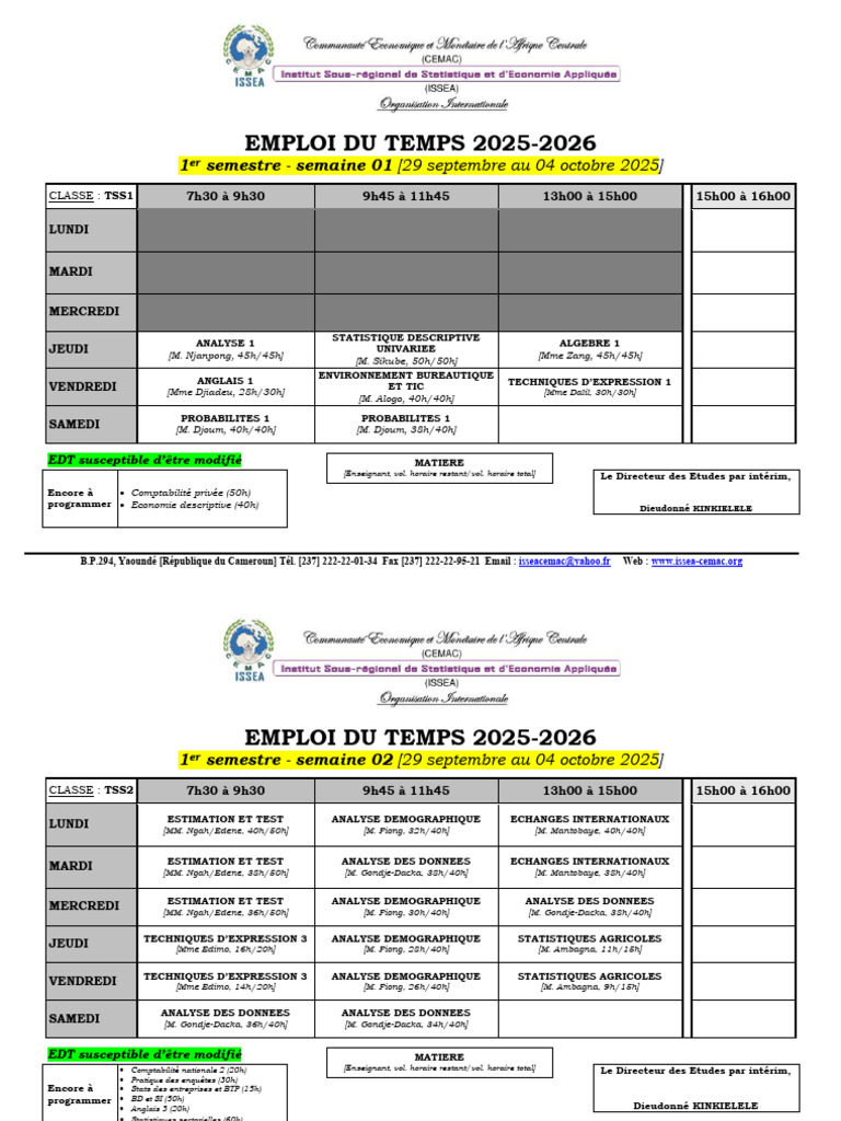 Emploi du temps 2025-2026 TSS et AS | PDF | Sciences de l'information ...