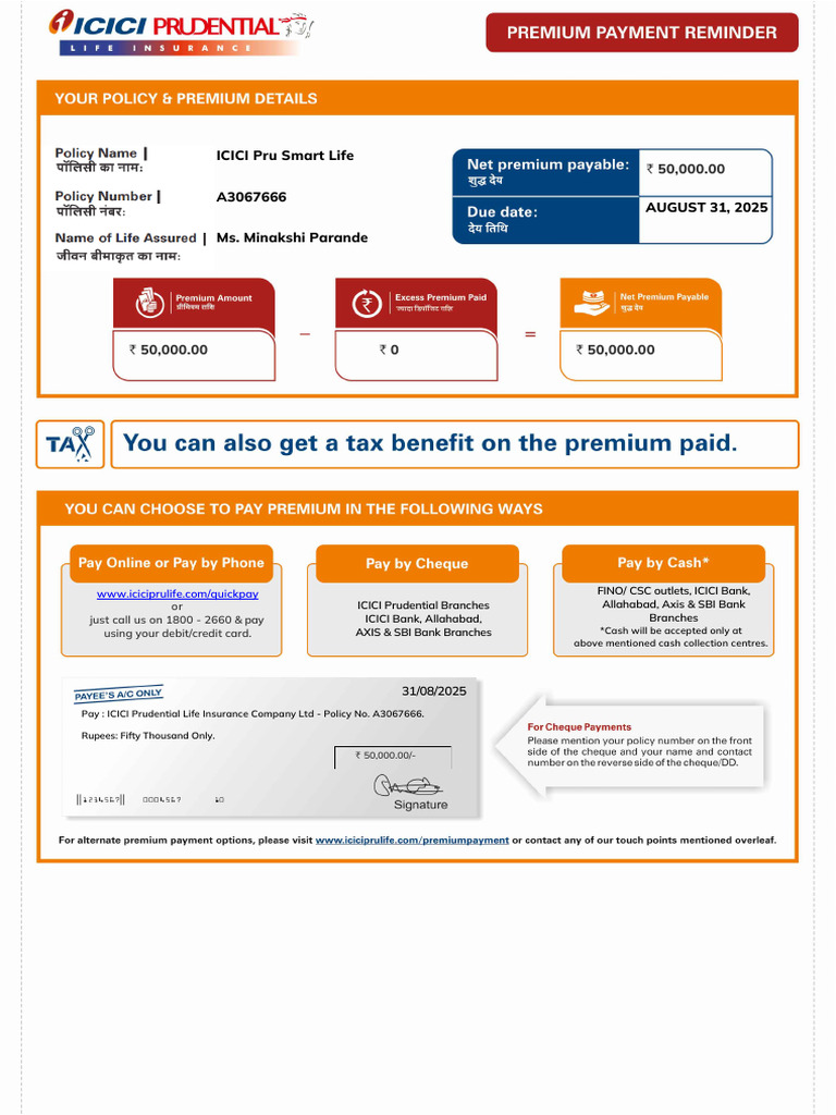 ICICI Pru Smart Life Policy Details | PDF | Insurance | Cash