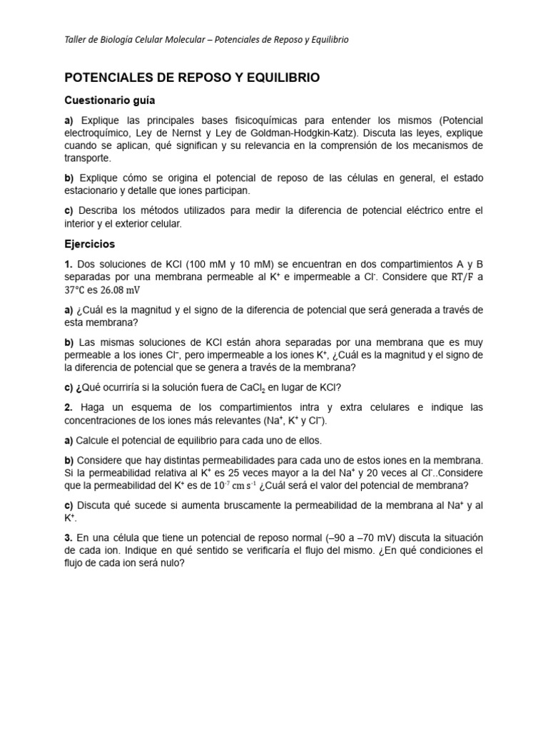 DG2 - Potencial de Reposo y Equilibrio | PDF