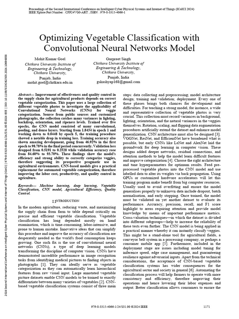 CNN-Based Vegetable Classification System | PDF | Deep Learning ...