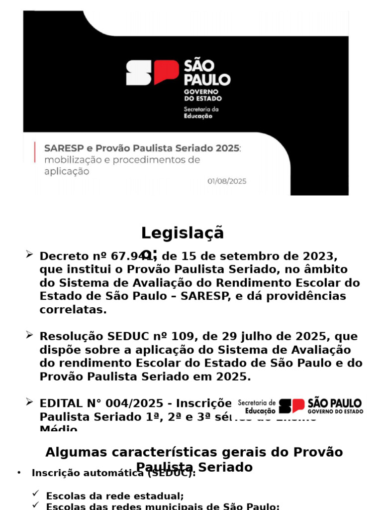 Provão Paulista 2025: Inscrições e Datas | PDF | Escolas | São Paulo
