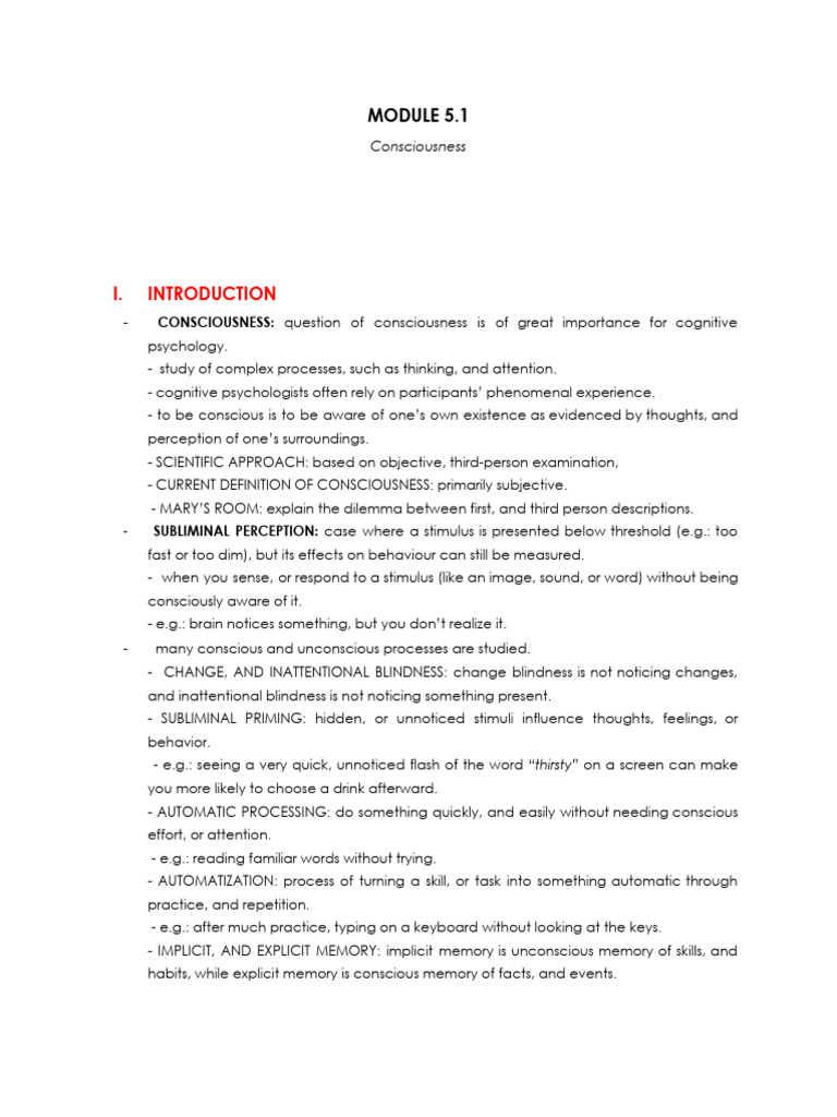 Understanding Consciousness in Psychology | PDF | Consciousness | Attention
