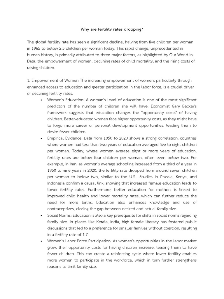 Reasons for Global Fertility Rate Decline | PDF | Family Planning ...
