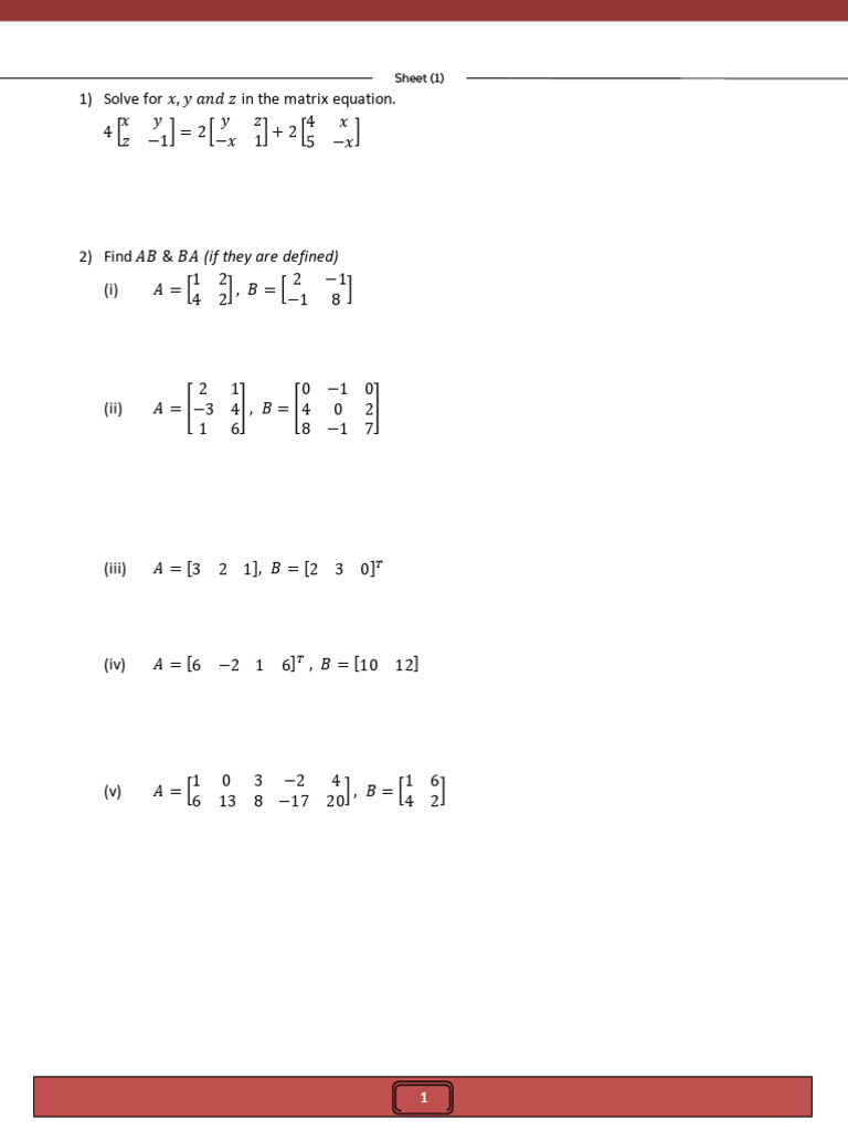 Matrix Equations and Operations Solutions | PDF