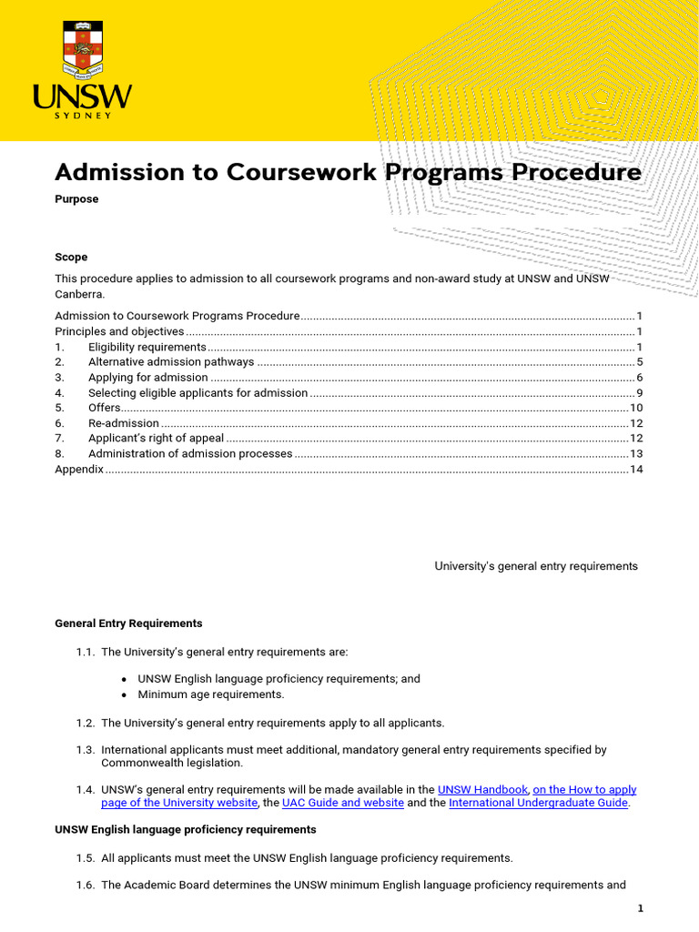UNSW Admission Requirements Overview | PDF | University And College ...