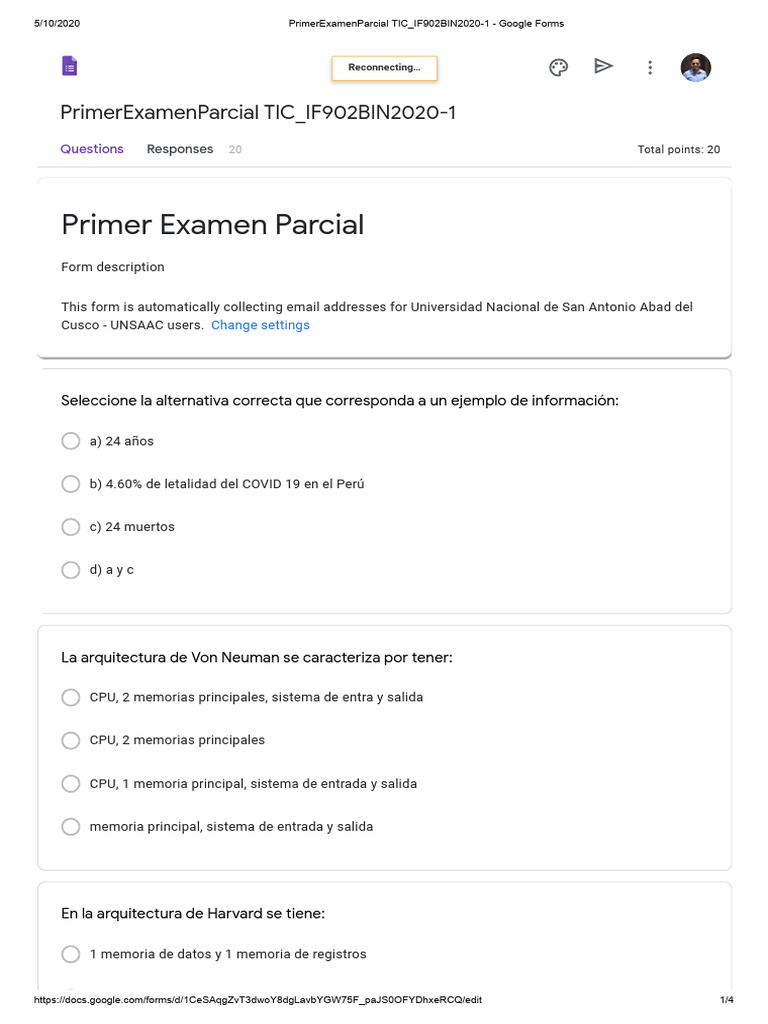 Primer Examen Parcial TIC 2020-1 UNSAAC | PDF | Almacenamiento de datos ...