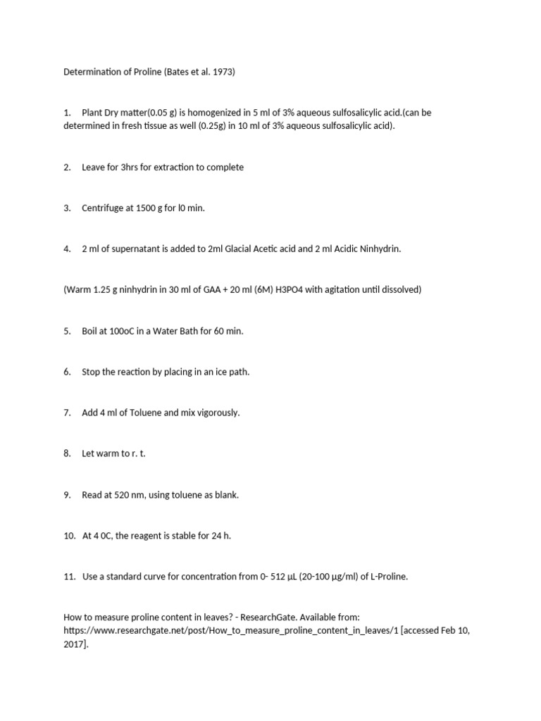 Proline Measurement in Plant Tissue | PDF