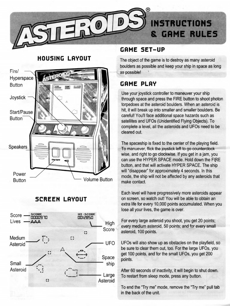 Basic Fun Asteroids Mini Arcade Manual | PDF | Radio | Electromagnetic ...