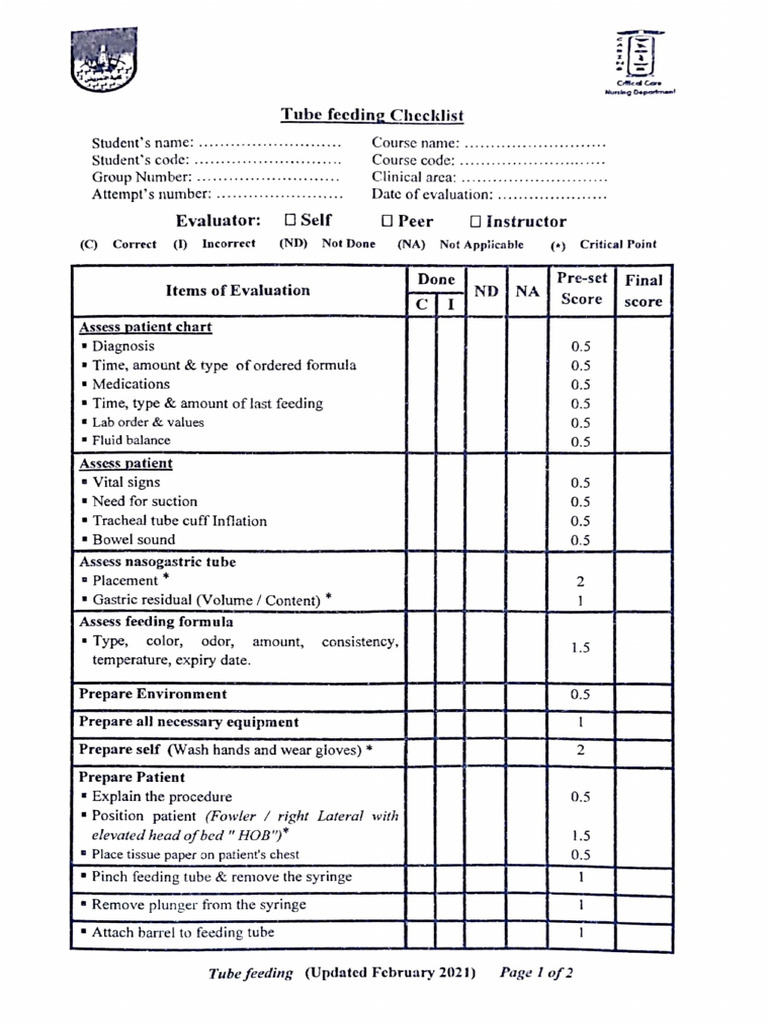 Tube Feeding Checklist-1 | PDF