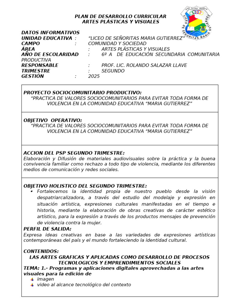 Plan Curricular Artes Plásticas 2025 | PDF | Pinturas | Pintura al óleo
