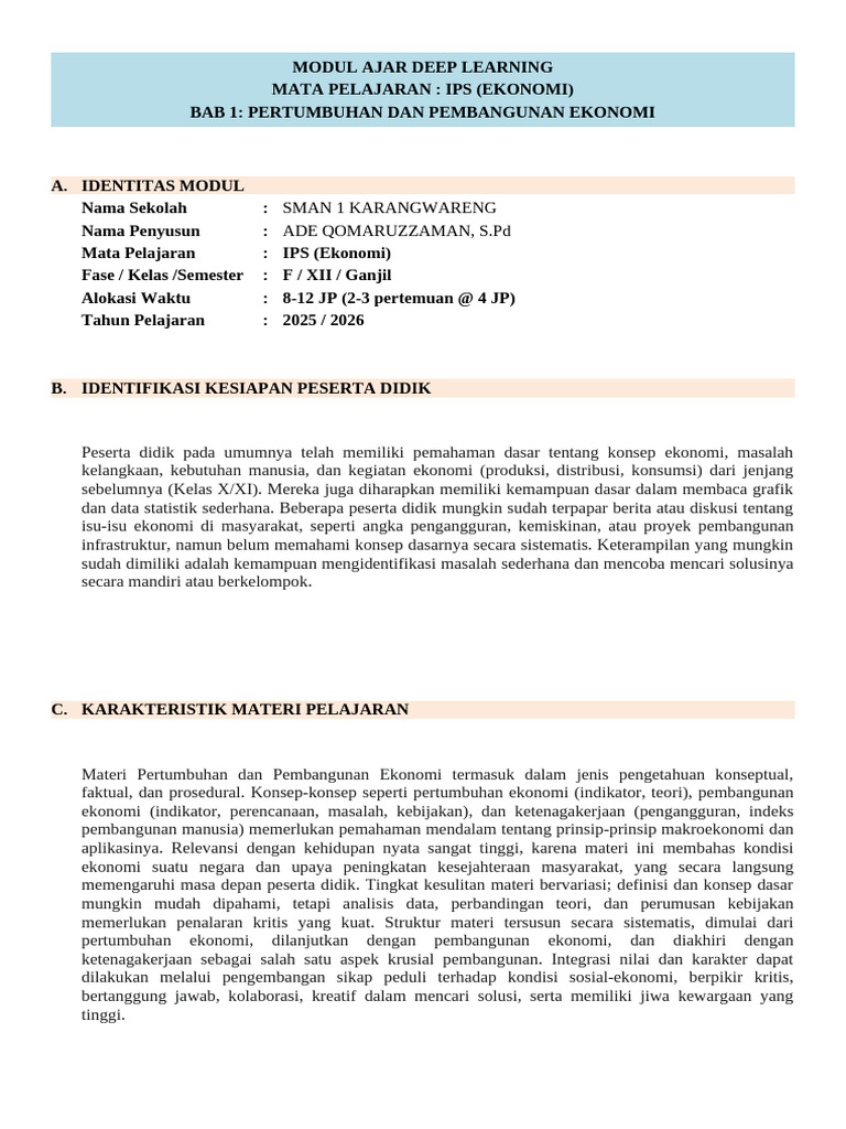 Modul Bab 1 Pertumbuhan Dan Pembangunan Ekonomi | PDF