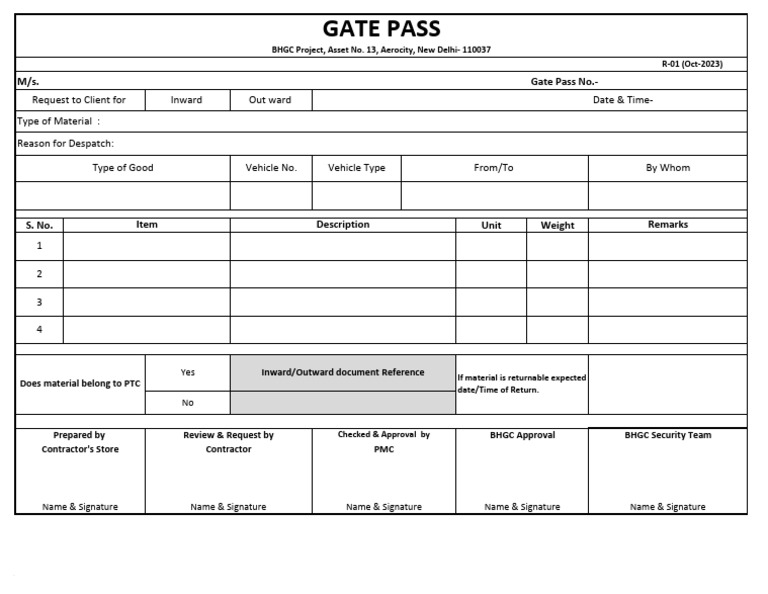 Gate Pass Document for Material Handling | PDF