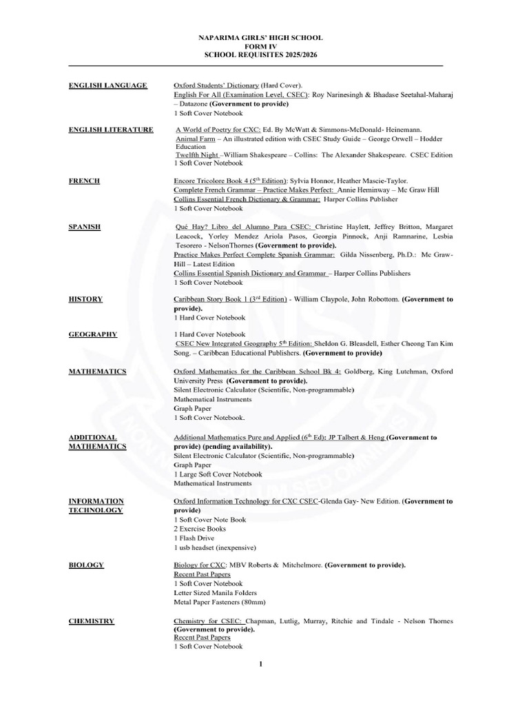 Form 4 Booklist | PDF