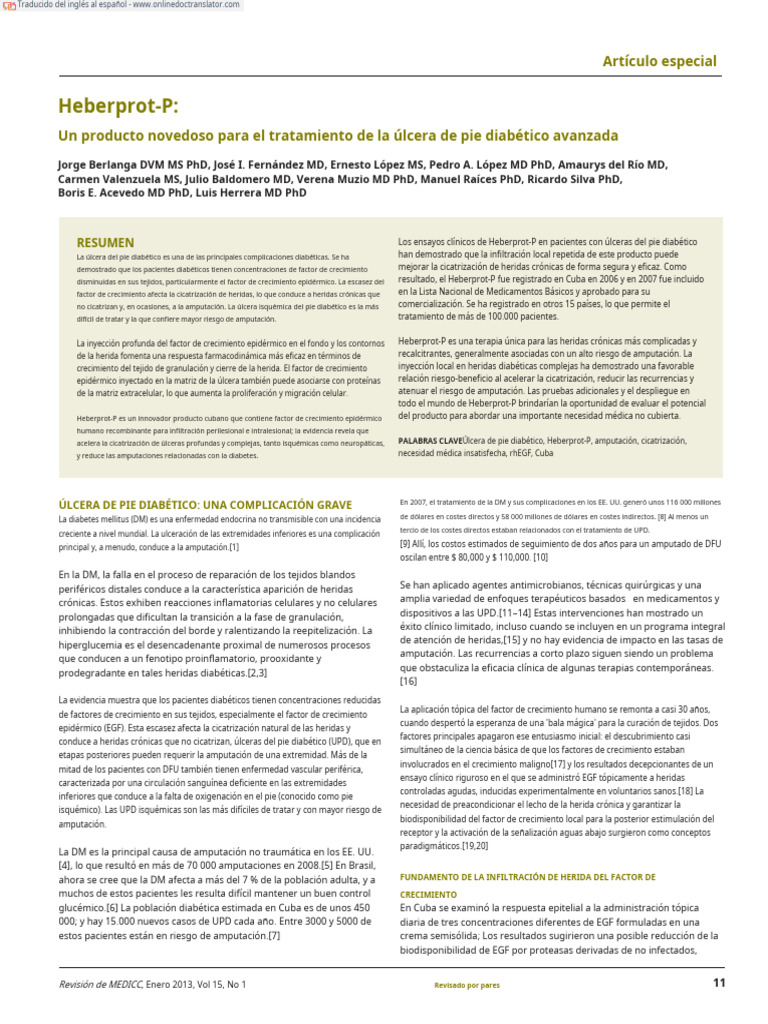 Heberprot-P:: Artículo Especial | PDF | Diabetes | Cicatrización de la ...