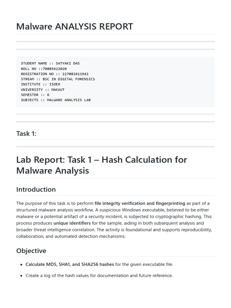 Malware Analysis: Hash & PE Structure Report | PDF | Malware | Windows ...