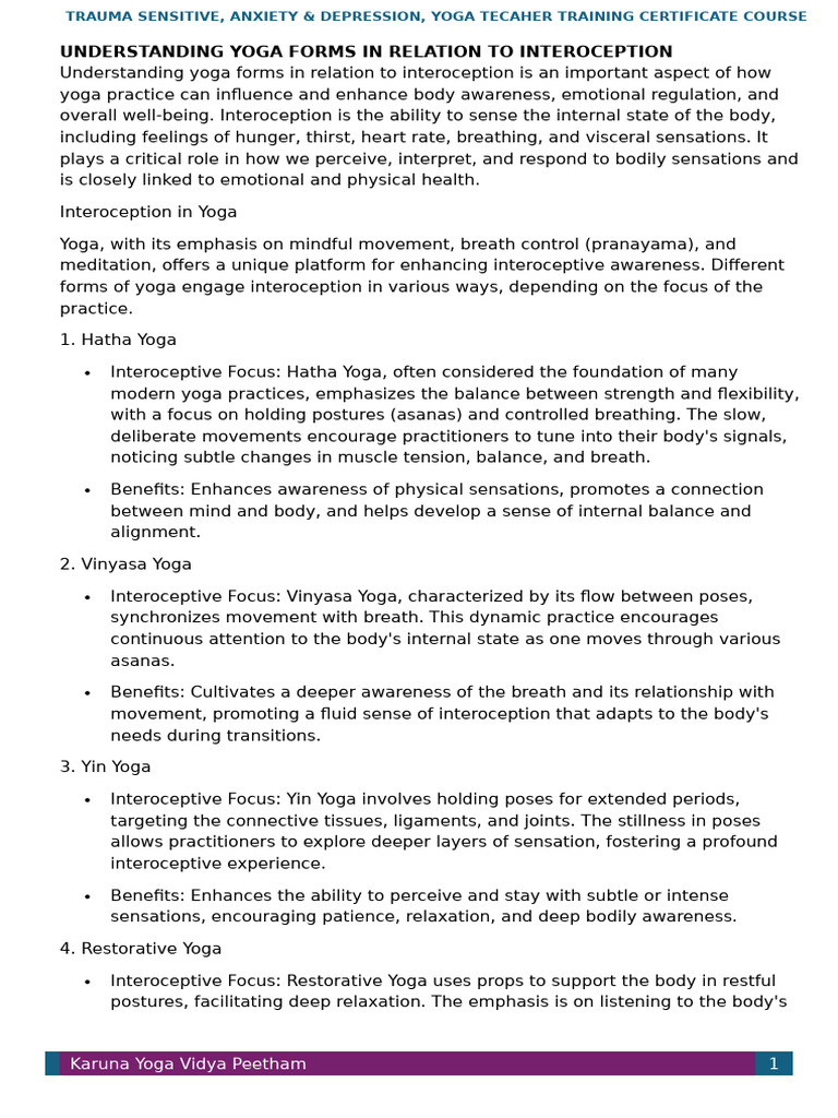 Understanding Yoga Forms in Relation To Interoception | PDF | Asana | Yoga