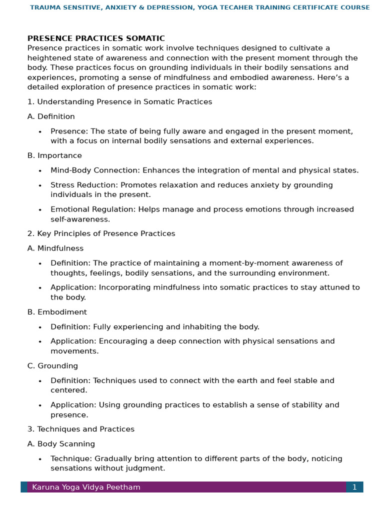 Somatic Presence Practices in Yoga | PDF | Mindfulness | Psychological ...
