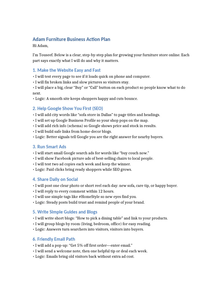 Furniture Store Growth Action Plan | PDF | Search Engine Optimization