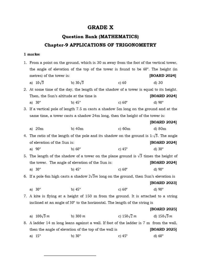 Trigonometry Applications Question Bank | PDF | Air Traffic Control | Angle