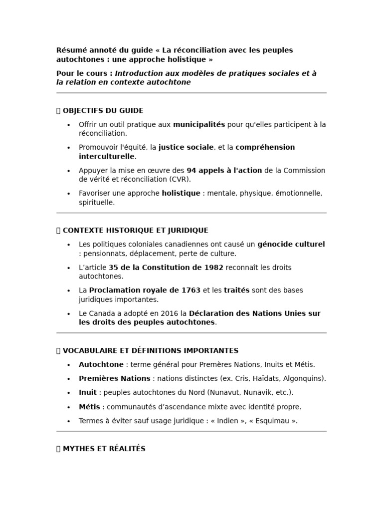 Réconciliation avec les Autochtones : Guide pratique | PDF ...