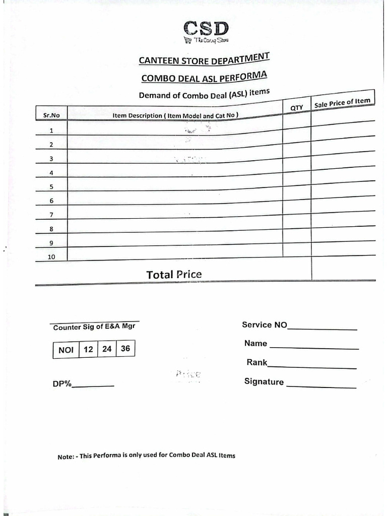 CSD Combo Deal Form. | PDF