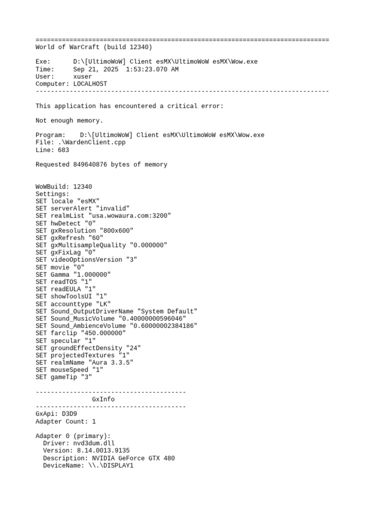 WoW Error: Not Enough Memory Issue | PDF | Ibm Pc Compatibles ...