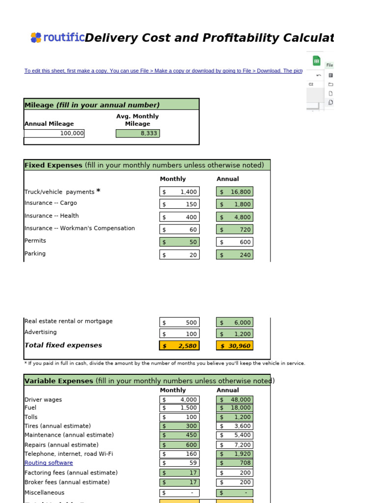Delivery Cost & Profitability Tool | PDF | Fuel Economy In Automobiles ...