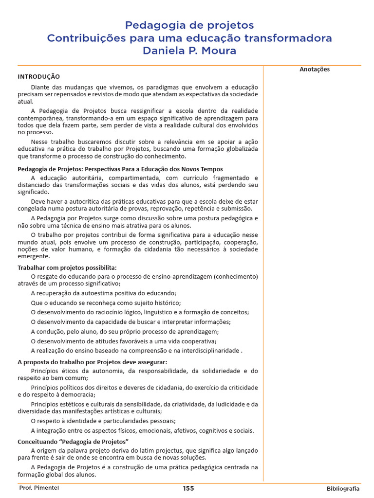 Pedagogia de Projetos na Educação Moderna | PDF | Pedagogia | Aprendizado