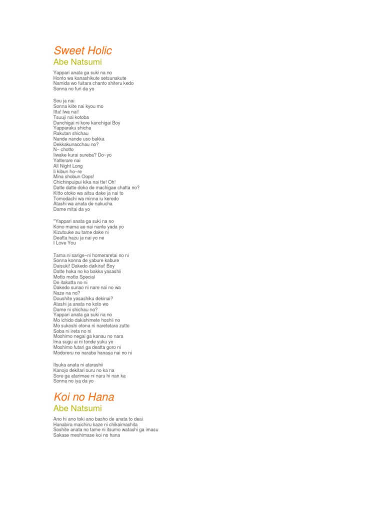 Sweet Holic Lyrics Analysis | PDF
