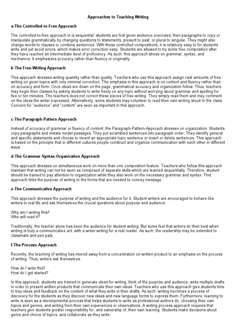 Teaching Writing: Key Approaches Explained | PDF | Sentence ...